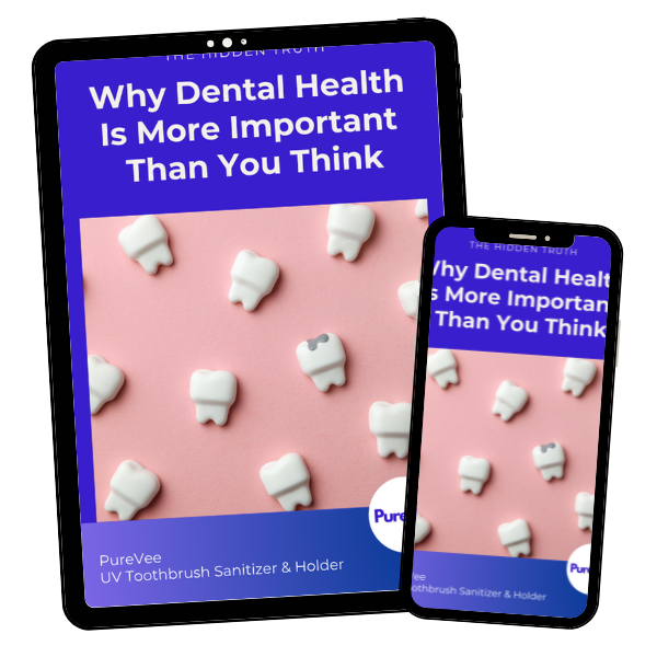 Free eBook on oral hygiene with every PureVee purchase, displayed on tablet and mobile devices.