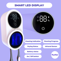 PureVee UV toothbrush sanitizer with highlighted smart LED display, indicating the status of sanitization.